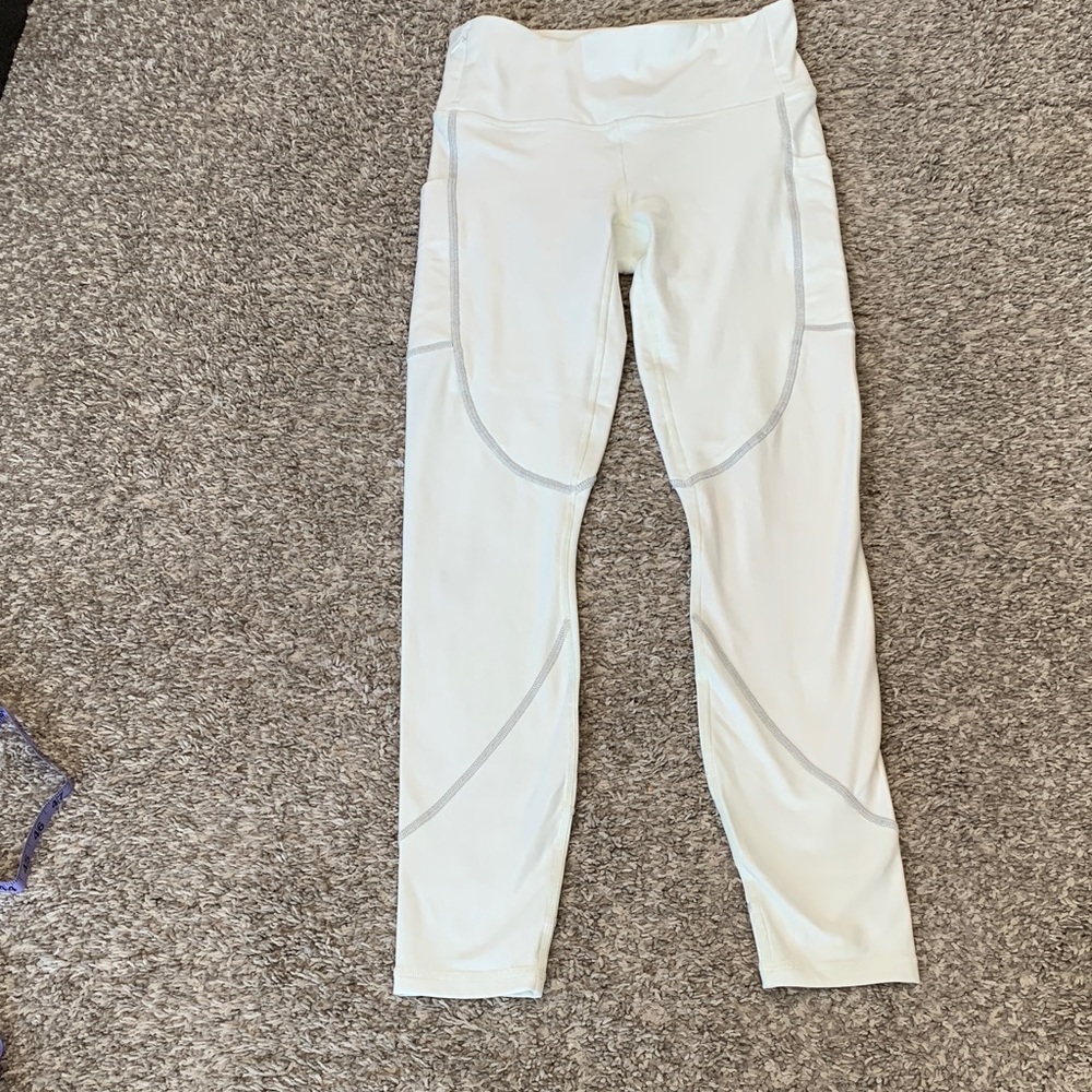 Fabletics Cream Leggings with Gray Accents